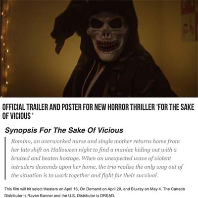 Official Trailer and Poster for New Horror Thriller ‘For The Sake Of Vicious ‘